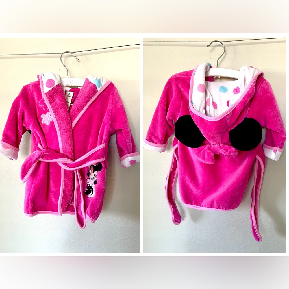 Disney Baby Pink Minnie Ears w/Bow Bathrobe Beach Pool Swim Towel Robe Size 0-9M